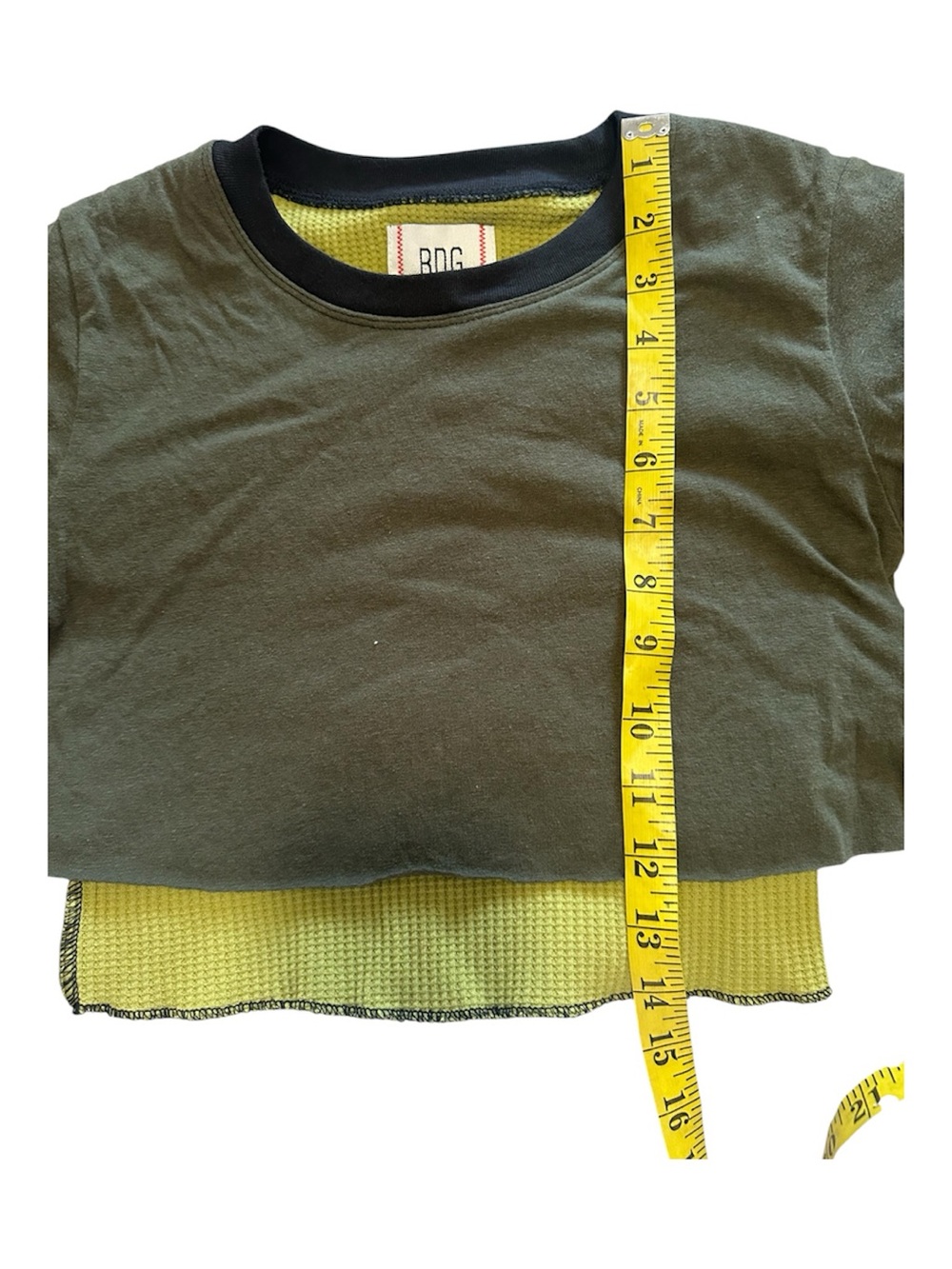 BDG Urban Outfitters Olive Green Layered Crop Top with Sleeves - Picture 4 of 7